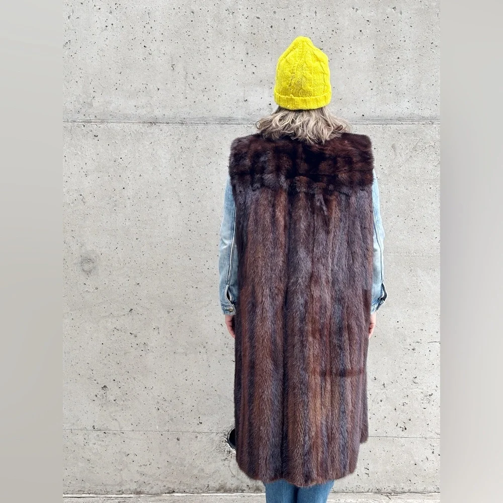Vintage chocolate mink oversize  sleeve less Fur Coat - Picture 4 of 12